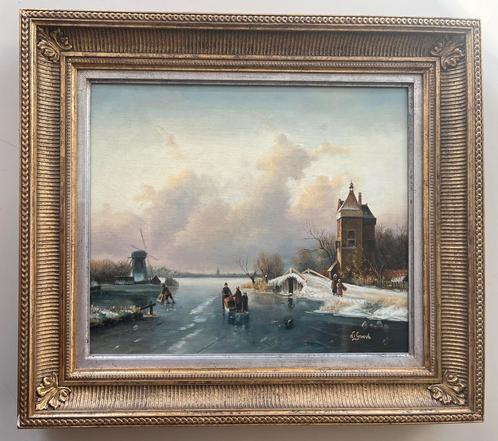 Gerestaureerd olieverfschilderij gesigneerd  De Groevé, Antiek en Kunst, Kunst | Schilderijen | Klassiek, Verzenden