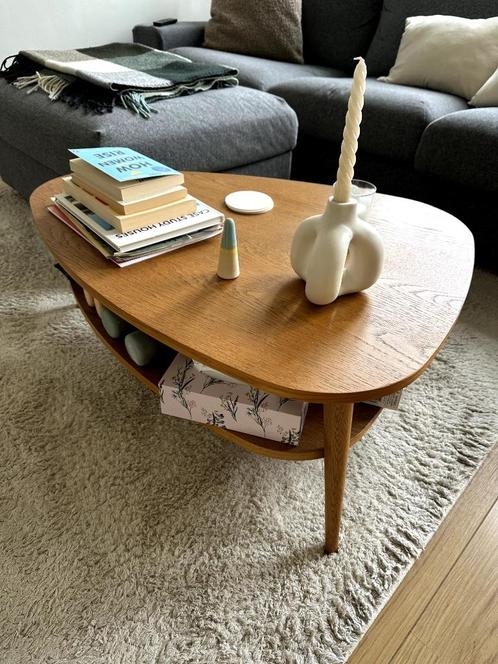 Houten salontafel, Huis en Inrichting, Tafels | Salontafels, Gebruikt, Minder dan 50 cm, 50 tot 100 cm, 50 tot 100 cm, Ovaal, Eikenhout