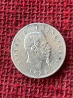 Antieke zilver munt Italië 1875 - 5 Lire, Ophalen, Italië, Zilver