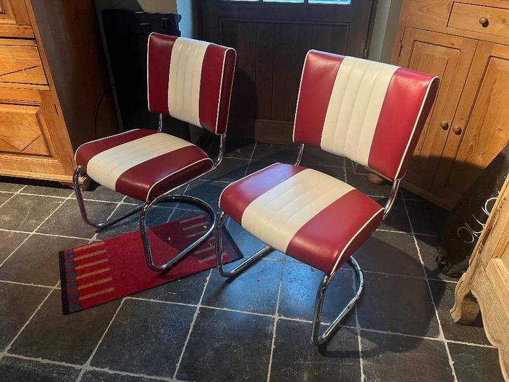 Bel Air retro eetkamerstoel CO-27 rood, Huis en Inrichting, Stoelen, Zo goed als nieuw, Twee, Leer, Metaal, Rood, Ophalen