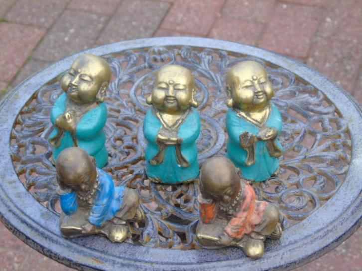 set beelden (5) Buddha Shaolin bronskleuren, Huis en Inrichting, Woonaccessoires | Boeddhabeelden, Nieuw, Ophalen
