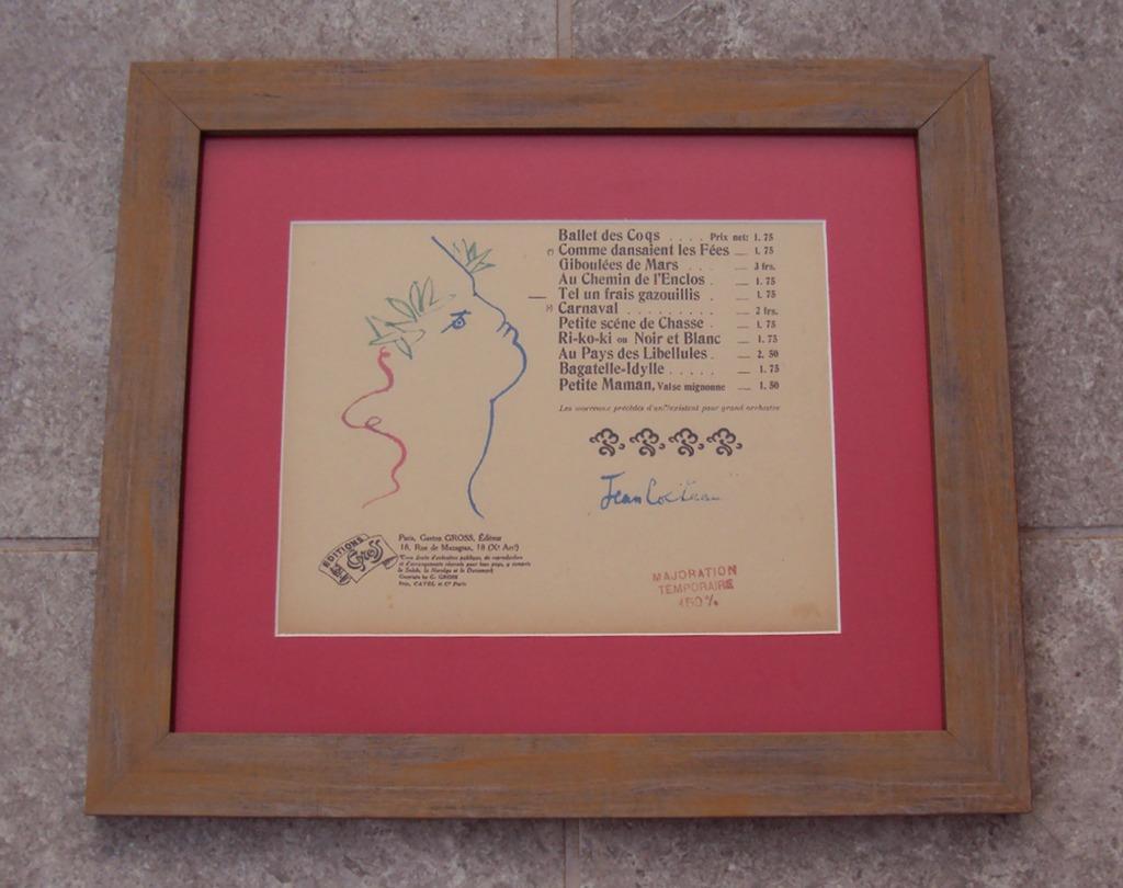 J. Cocteau 1926 gesigneerde kleur tekening partituur papier, Antiquités & Art, Envoi