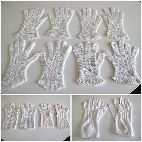 Set van 7 oude katoenen handschoenen en katoenen haakwerk, Antiek en Kunst, Antiek | Kleding en Textiel, Dames, Heren, Kinderen