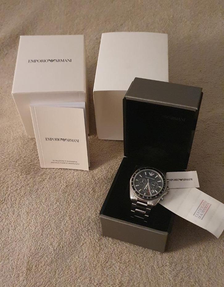 Montre Emporio Armani AR6098, Handtassen en Accessoires, Horloges | Heren, Zo goed als nieuw, Polshorloge, Overige merken, Staal