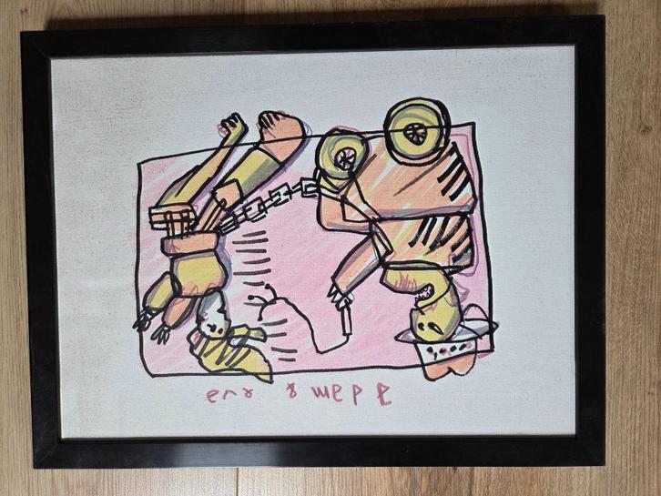 Tekening Herman Brood op doek, Antiek en Kunst, Kunst | Tekeningen en Fotografie, Ophalen of Verzenden