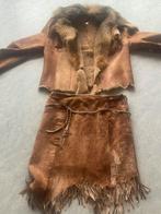 Rok en vest in leder en pels maat S-M, Kleding | Dames, Jassen | Winter, Ophalen, Gedragen, Beige