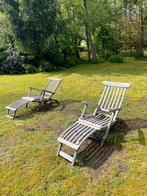 2 Teak houten deck chairs, Jardin & Terrasse, Chaises de jardin, Enlèvement, Utilisé, Bois de teck, Ajustable