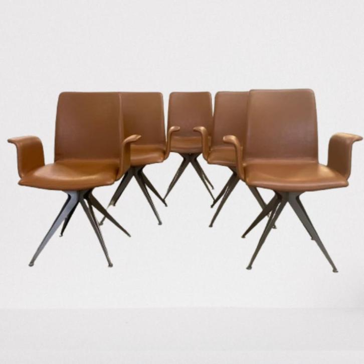 Fauteuils van Mathias De Ferm voor Sitino, Huis en Inrichting, Stoelen, Gebruikt, Vijf, Zes of meer stoelen, Leer, Bruin, Ophalen of Verzenden