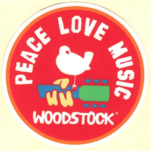 Woodstock Peace Love Music sticker #2, Collections, Musique, Artistes & Célébrités, Neuf, Envoi