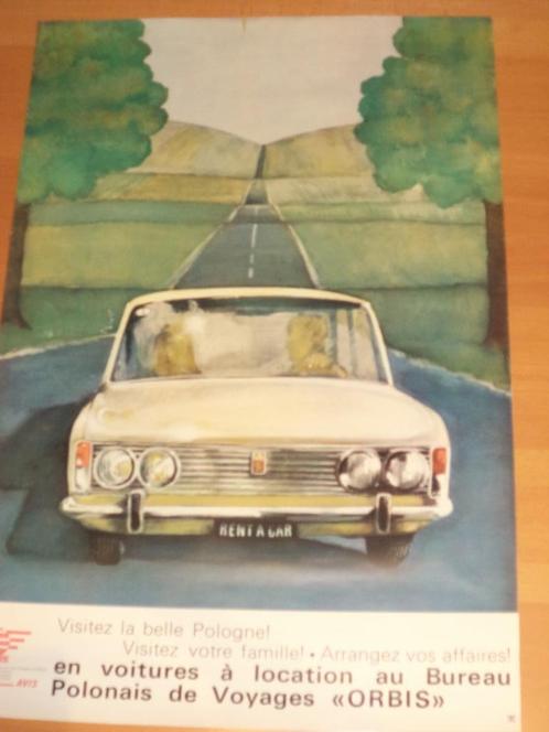 VTG oldtimer POLSKI FIAT affiche poster Avis Visitez Pologne, Antiek en Kunst, Kunst | Litho's en Zeefdrukken, Ophalen of Verzenden