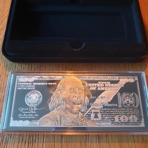 4 oz zilveren banknote 100 dollar 2017 in fluwelen etui, Postzegels en Munten, Edelmetalen en Baren, Zilver, Verzenden