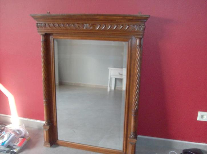 Vintage spiegel met oud verweerd en geslepen spiegelglas, Antiek en Kunst, Antiek | Spiegels, 50 tot 100 cm, 100 tot 150 cm, Ophalen