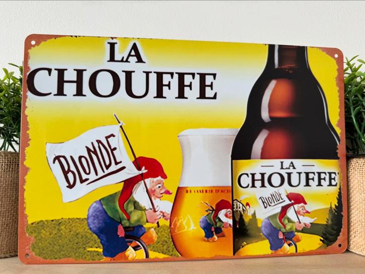 Metalen reclamebord La Chouffe, Verzamelen, Biermerken, Nieuw, Reclamebord, Plaat of Schild, Ophalen of Verzenden