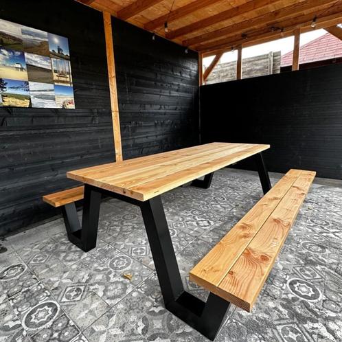 Picknicktafel douglas hout & staal - Nieuw en op maat, Tuin en Terras, Picknicktafels, Hout, Ophalen of Verzenden