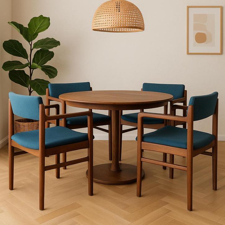 Originele Thonet stoelen in goede vintage staat, Huis en Inrichting, Stoelen, Gebruikt, Vier, Hout, Stof, Blauw, Ophalen