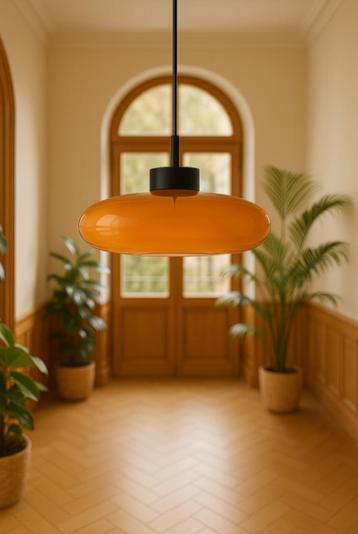 Lampe suspendue rétro en verre orange | Design des années 19, Enlèvement ou Envoi, Neuf, Verre, 75 cm ou plus