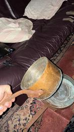 3 oude  zware koperen pannen + pot met ijzeren handvaat, Antiek en Kunst, Ophalen of Verzenden