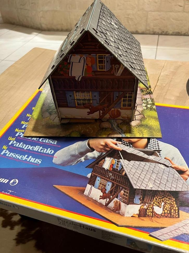 Vintage kinderpuzzel, Puzzle - huis, 28 stukjes bergboederij, Kinderen en Baby's, Speelgoed | Kinderpuzzels, Zo goed als nieuw