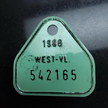 Fietsplaat uit 1986. West Vlaanderen.  beschikbaar voor biedingen