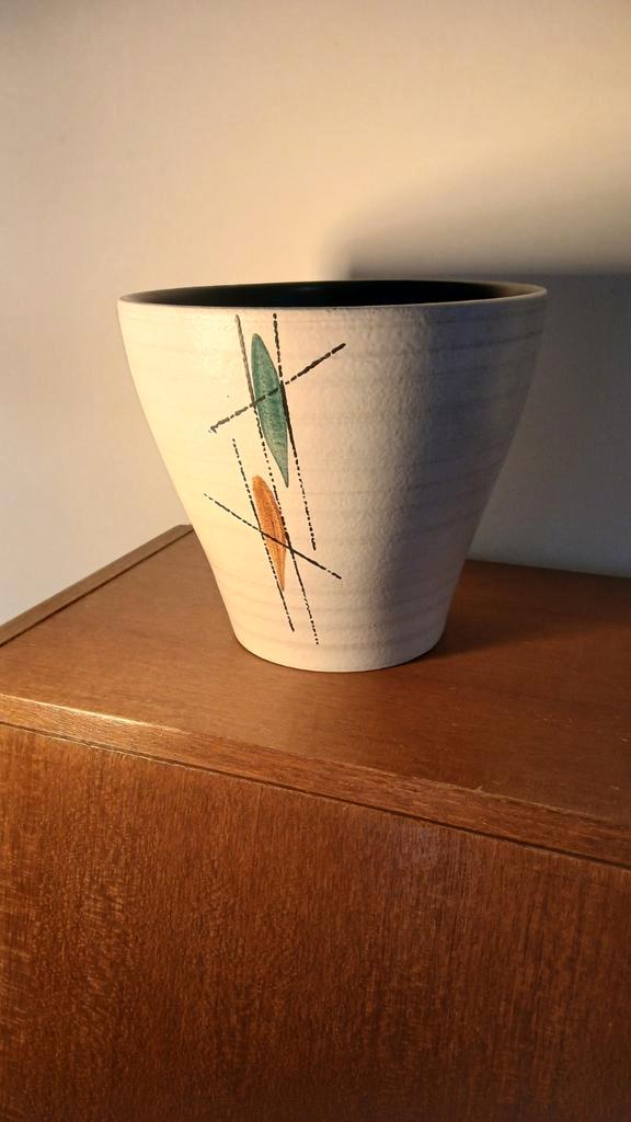 Midcentury keramische handgeschilderde bloempot., Tuin en Terras, Bloempotten, Ophalen of Verzenden