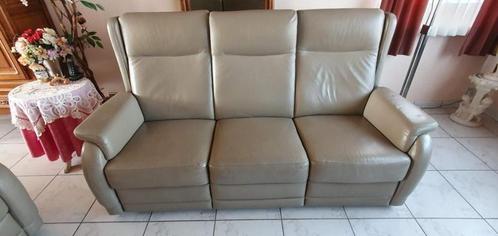 Salon leder: 3-zit (elektrisch) + 2-zit + elektrische relax, Huis en Inrichting, Zetels | Complete zithoeken, Gebruikt, Leer, Ophalen