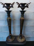 BRONSLOOK METALEN KANDELAARS met hertenkoppen, Ophalen of Verzenden