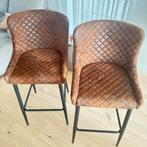 Barkruk rugleuning bruin stof/zwart, Huis en Inrichting, Ophalen, Met voetsteun, Zo goed als nieuw, 90 cm of meer