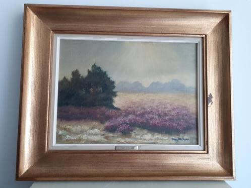 TONY FITELLAER Schilderij "Heidezicht" Prijs: € 20, Huis en Inrichting, Woonaccessoires | Schilderijen, Tekeningen en Foto's, Gebruikt