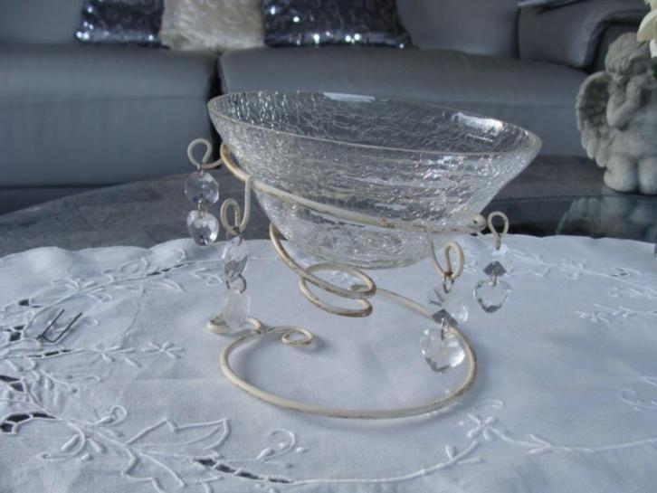 Vase  coupe en verre craquelé sur support en métal,, Huis en Inrichting, Woonaccessoires | Vazen, Zo goed als nieuw, Overige kleuren
