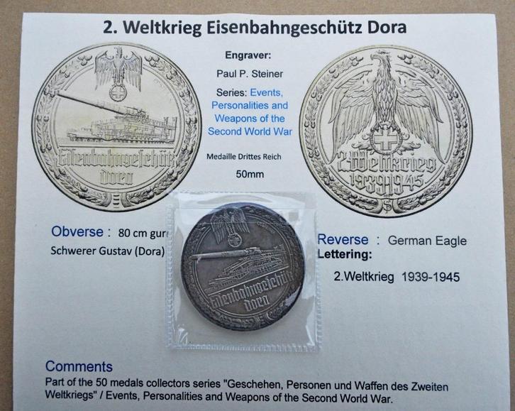'Eisenbahngeschutz Dora'  - Medaille 50mm + foto's, Verzamelen, Militaria | Tweede Wereldoorlog, Landmacht, Embleem of Badge, Verzenden