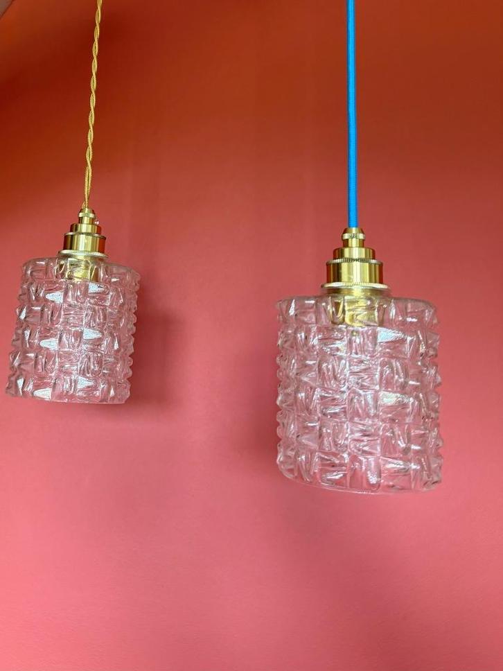 Vintage hanglamp Glas Transparant, Huis en Inrichting, Lampen | Hanglampen, Gebruikt, Minder dan 50 cm, Glas, Ophalen of Verzenden