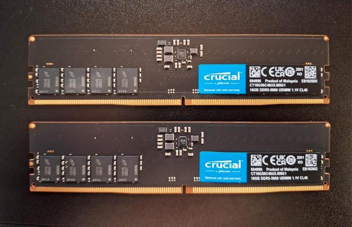 Crucial DDR5 32 GB RAM 5600 MHz (2 x 16 GB), Informatique & Logiciels, Mémoire RAM, Comme neuf, Desktop, 32 GB, DDR5, Enlèvement ou Envoi