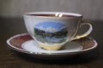 Mokkatasje Echternach panorama met bordeaux/gouden boord, Ophalen of Verzenden, Zo goed als nieuw, Porselein, Kop en/of schotel