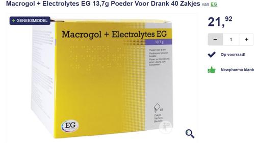 Macrogol + Electrolytes EG 13,7g Poeder Voor Drank 40 Zakjes, Diversen, Levensmiddelen, Ophalen of Verzenden