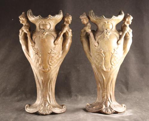 Paar sierlijke antieke Art Nouveau vazen, Antiek en Kunst, Antiek | Vazen, Ophalen of Verzenden