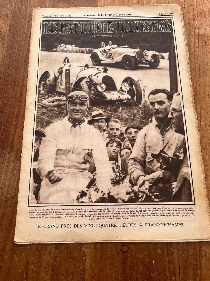 Patriote Illustré + cover "24 heures de Francorchamps" -1933, Verzamelen, Automerken, Motoren en Formule 1, Gebruikt, Auto's, Ophalen of Verzenden