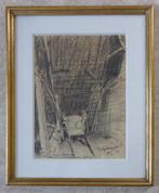 VICTOR DOLPHYN / BINNENZICHT STAL / ORIGINEEL / 46x37cm KAD, Antiek en Kunst, Ophalen of Verzenden