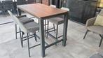 Bartafel met teakblad en alu onderstel.incl 4 barkrukken., Tuin en Terras, Ophalen, Gebruikt