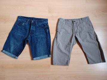 2 G-star Raw Original shorts in maat 32 in blauw en grijs