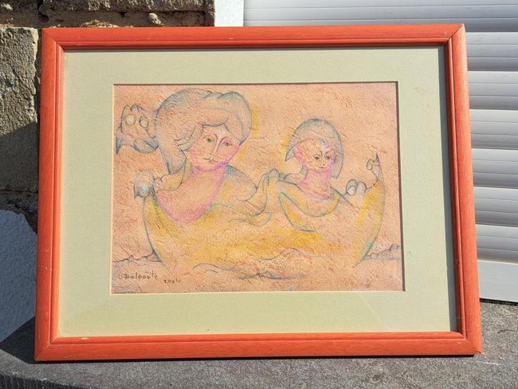 dessin l amitie signe charles delporte, Antiek en Kunst, Kunst | Tekeningen en Fotografie, Ophalen of Verzenden