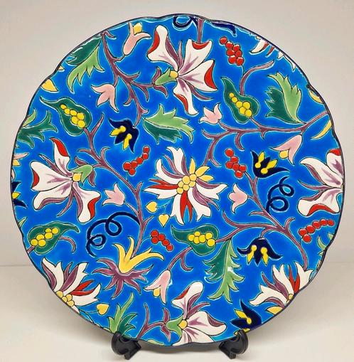 Emaux de Longwy Art Deco stijl sierbord floraal decor 652., Antiek en Kunst, Antiek | Keramiek en Aardewerk, Ophalen of Verzenden
