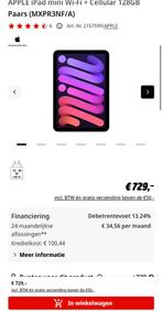 Apple iPad mini (7th generation), Ophalen, Nieuw, Grijs, Wi-Fi en Mobiel internet