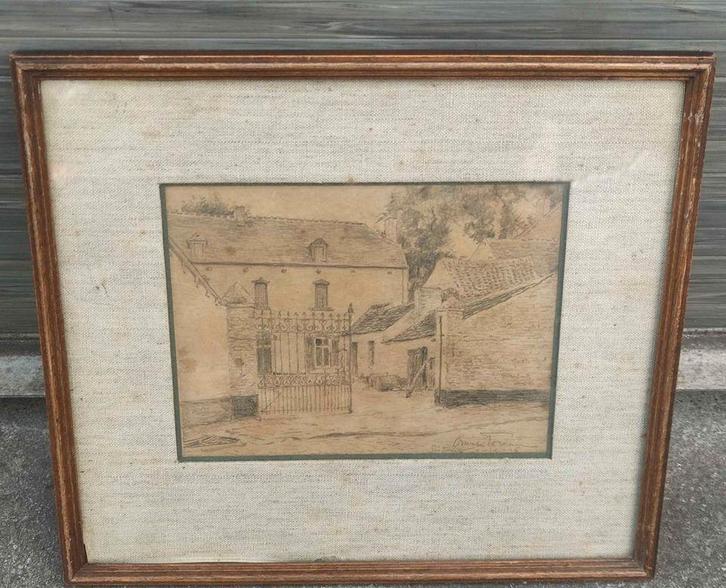 Dessin maison signe Oswald poreau, Antiek en Kunst, Kunst | Tekeningen en Fotografie, Ophalen of Verzenden