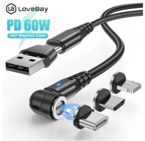 540⁰ Magnetische Data- en Oplaadkabel Type C 2m Nylon 200cm, Telecommunicatie, Mobiele telefoons | Toebehoren en Onderdelen, Nieuw