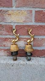 Paar oude vergulde bronzen kranen, Ophalen, Brons