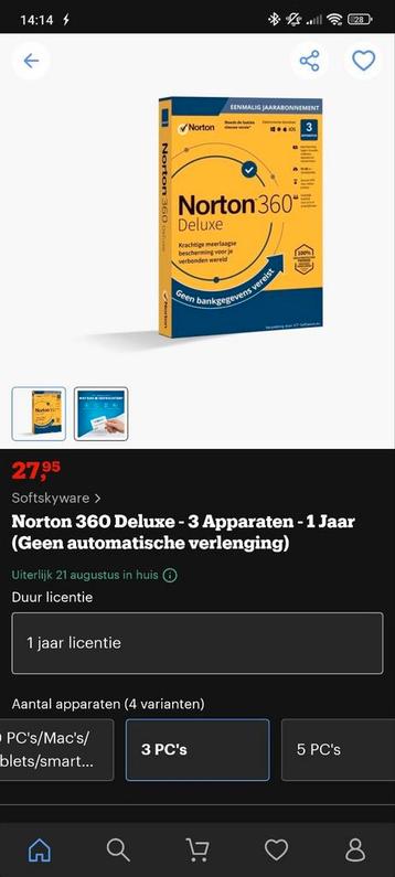 Norton 360 Deluxe - Antivirus - 3 Apparaten - 1 Jaar beschikbaar voor biedingen
