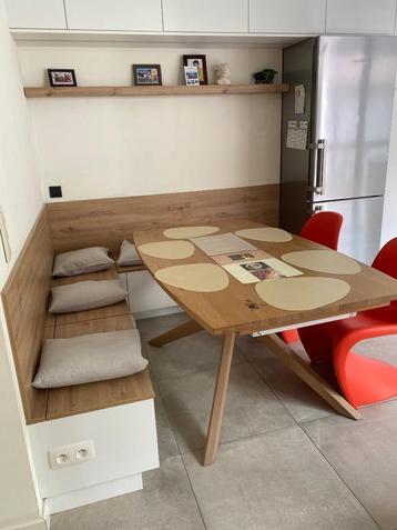 Uitschuifbare eettafel, Huis en Inrichting, Tafels | Eettafels, Ophalen, 100 tot 150 cm, Design, Eikenhout