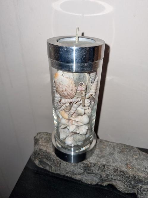 Kaarsenhouder met echte schelp H 15,5 cm theelichtje, Huis en Inrichting, Woonaccessoires | Stolpen, Zo goed als nieuw, Ophalen of Verzenden