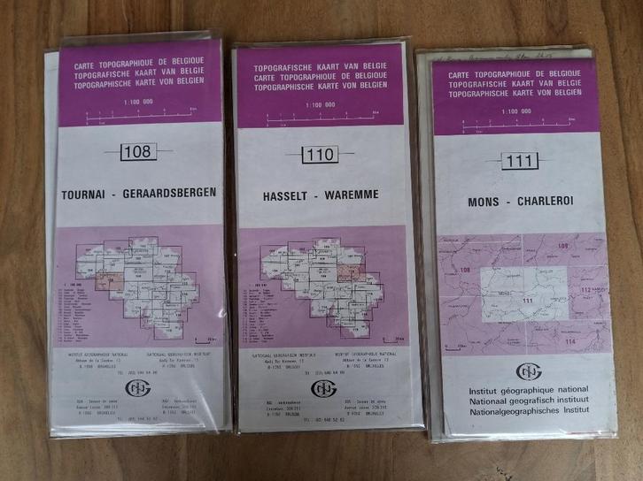 7 Belgische topografische kaarten op schaal 1:100.000, Boeken, Atlassen en Landkaarten, Gelezen, Landkaart, België, 1800 tot 2000