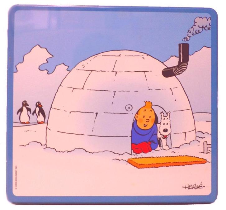 Boîte en Fer Tintin et Milou dans igloo, Collections, Boîte en métal, Utilisé, Biscuits, Autres marques, Enlèvement ou Envoi